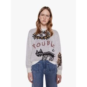 MOTHER The Jumper Trouble Graphic Sweater Grey Cat Eye Love Light Large